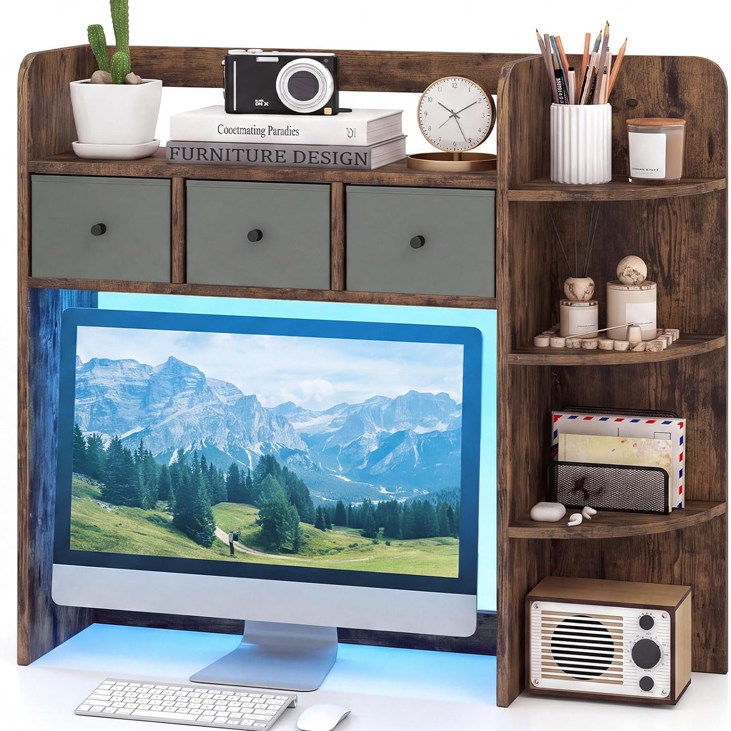 Tangkula Desktop Bookshelf with LED Lights