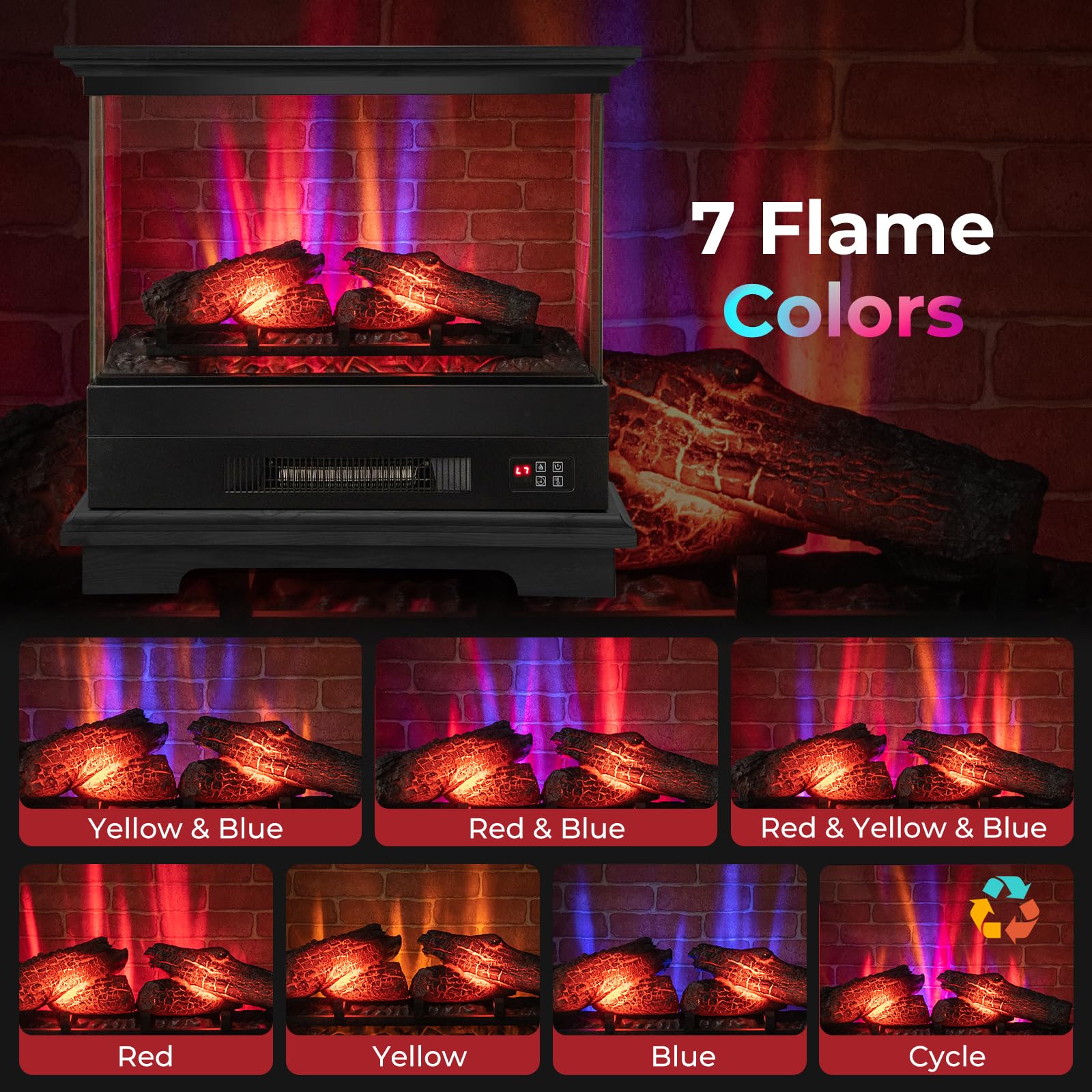 27 Inches Electric Fireplace Heater, Black - Tangkula