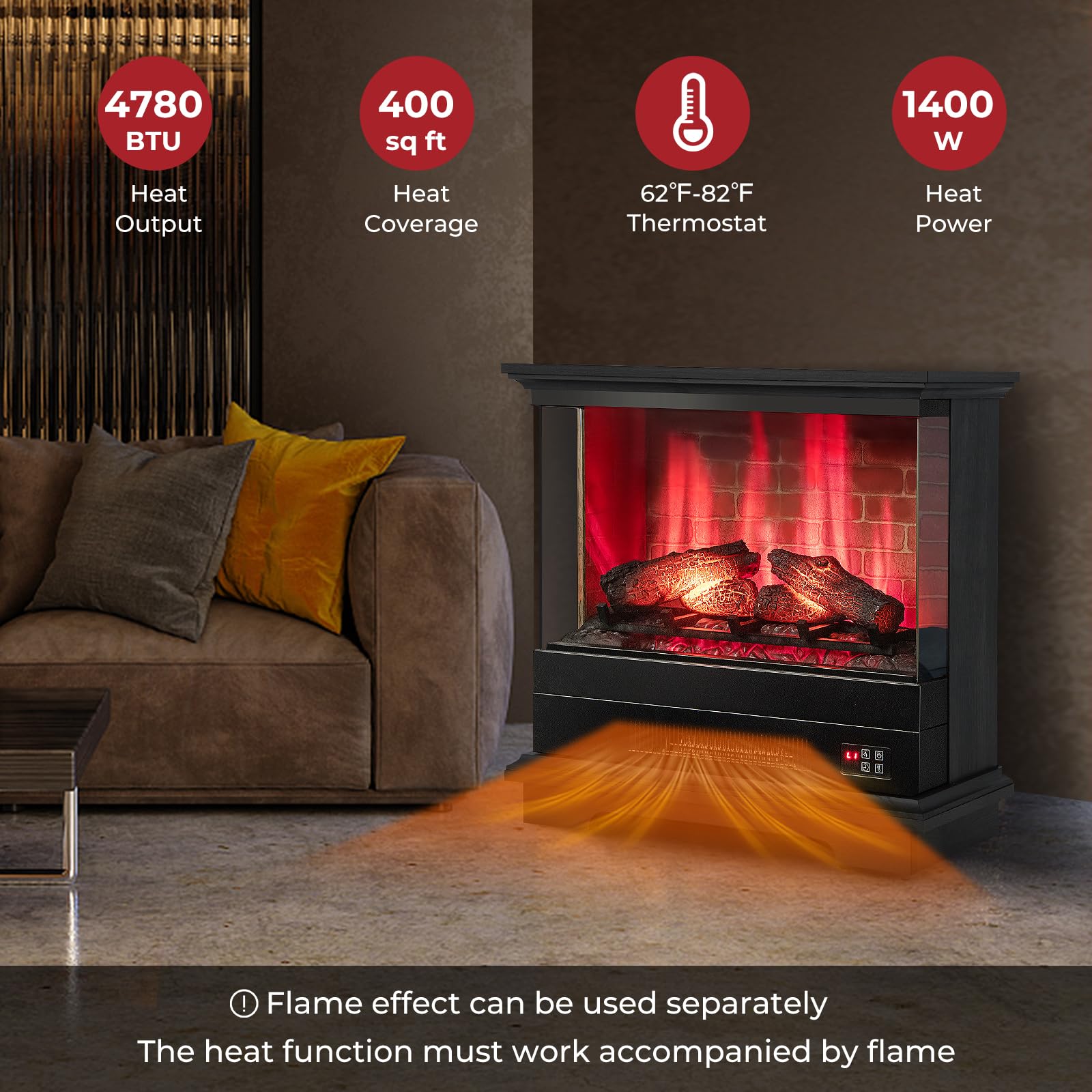 27 Inches Electric Fireplace Heater, Black - Tangkula