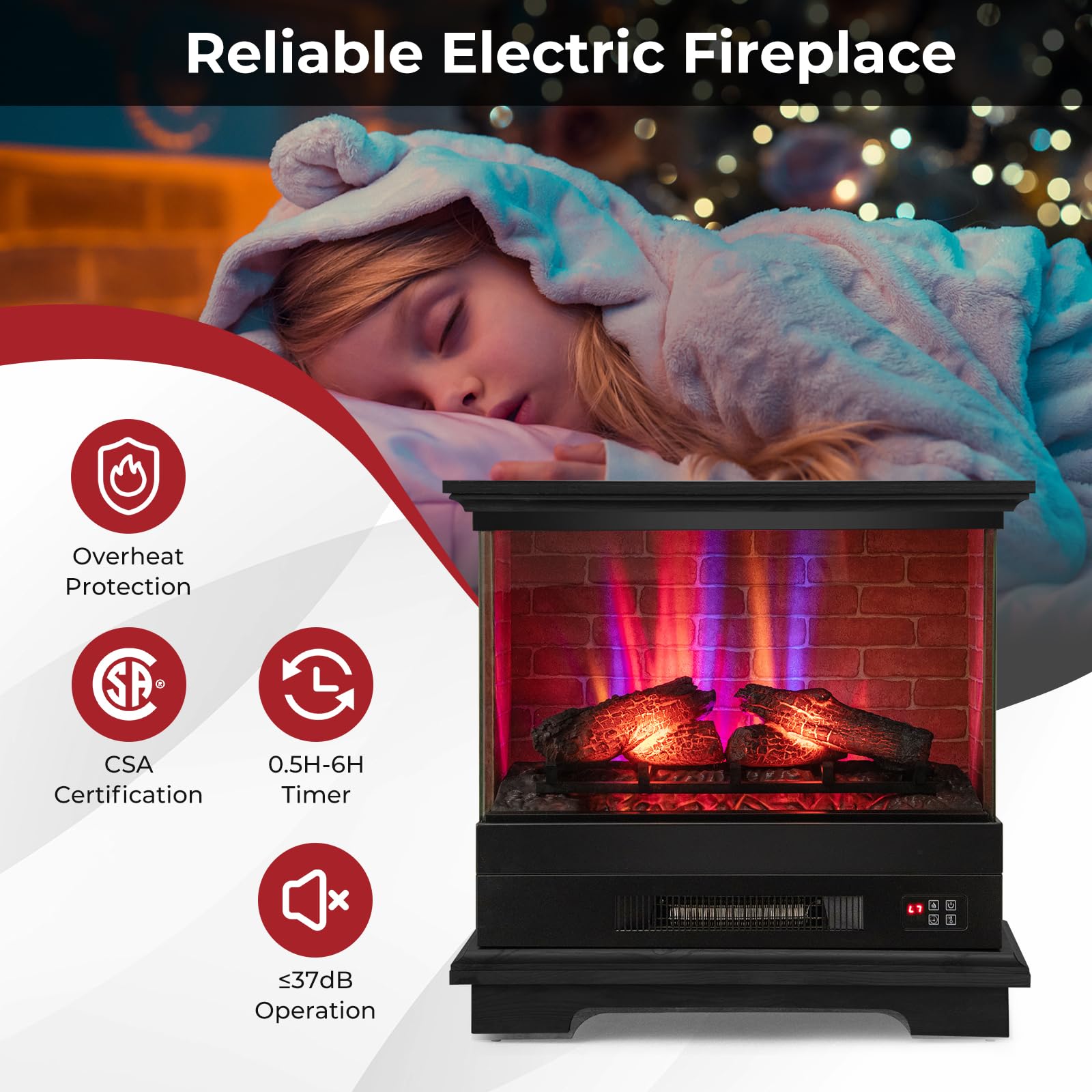 27 Inches Electric Fireplace Heater, Black - Tangkula