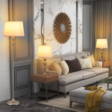 Tangkula 3-Piece Lamp Set, Floor Lamp and Table Lamp Combo Set with Metal Base and Fabric Shades