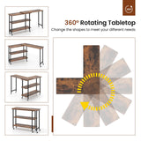 Tangkula 360°Rotating Sofa Side Table, Mobile End Table with 2-Tier Storage Shelves