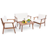 Tangkula 4 Piece Outdoor Conversation Set, Acacia Wood Sofa Set with Soft Seat & Back Cushions