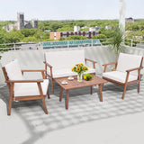 Tangkula 4 Piece Outdoor Conversation Set, Acacia Wood Sofa Set with Soft Seat & Back Cushions