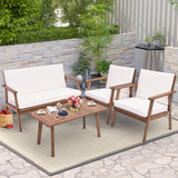 Tangkula 4 Piece Outdoor Conversation Set, Acacia Wood Sofa Set with Soft Seat & Back Cushions