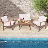 Tangkula 4 Piece Outdoor Conversation Set, Acacia Wood Sofa Set with Soft Seat & Back Cushions