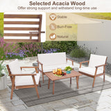Tangkula 4 Piece Outdoor Conversation Set, Acacia Wood Sofa Set with Soft Seat & Back Cushions