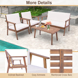 Tangkula 4 Piece Outdoor Conversation Set, Acacia Wood Sofa Set with Soft Seat & Back Cushions