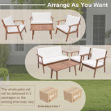 Tangkula 4 Piece Outdoor Conversation Set, Acacia Wood Sofa Set with Soft Seat & Back Cushions
