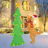 Tangkula 4.5 FT Lighted Dachshund Dog Climbing Christmas Tree Decoration