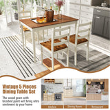 Tangkula 5-Piece Dining Table Set for 4, Farmhouse Solid Wood Dinette Set w/Rubber Wood Legs
