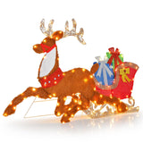 Tangkula 5.6 FT Lighted Christmas Reindeer with Sleigh Decoration