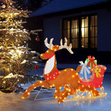 Tangkula 5.6 FT Lighted Christmas Reindeer with Sleigh Decoration