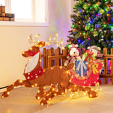 Tangkula 5.6 FT Lighted Christmas Reindeer with Sleigh Decoration