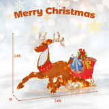 Tangkula 5.6 FT Lighted Christmas Reindeer with Sleigh Decoration