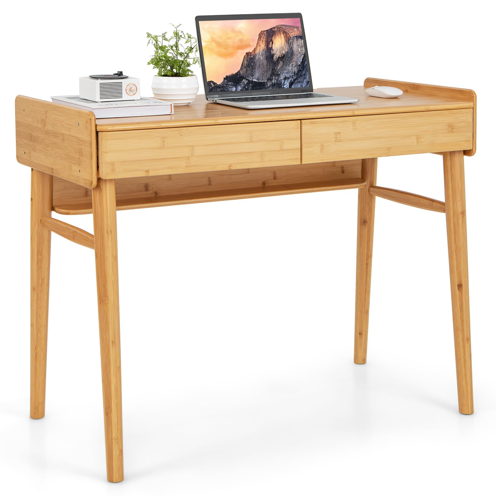 Tangkula Bamboo Computer Desk with 2 Storage Drawers – tangkula