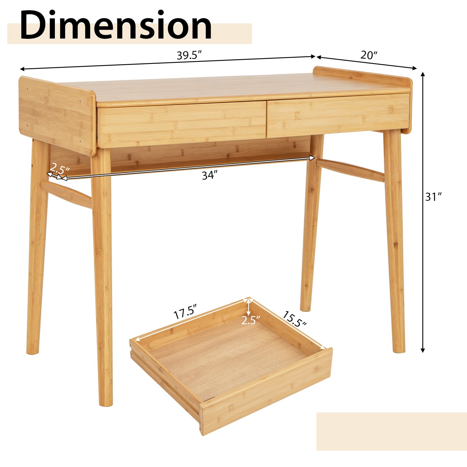 Tangkula Bamboo Computer Desk with 2 Storage Drawers – tangkula