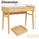 Tangkula Bamboo Computer Desk with 2 Storage Drawers