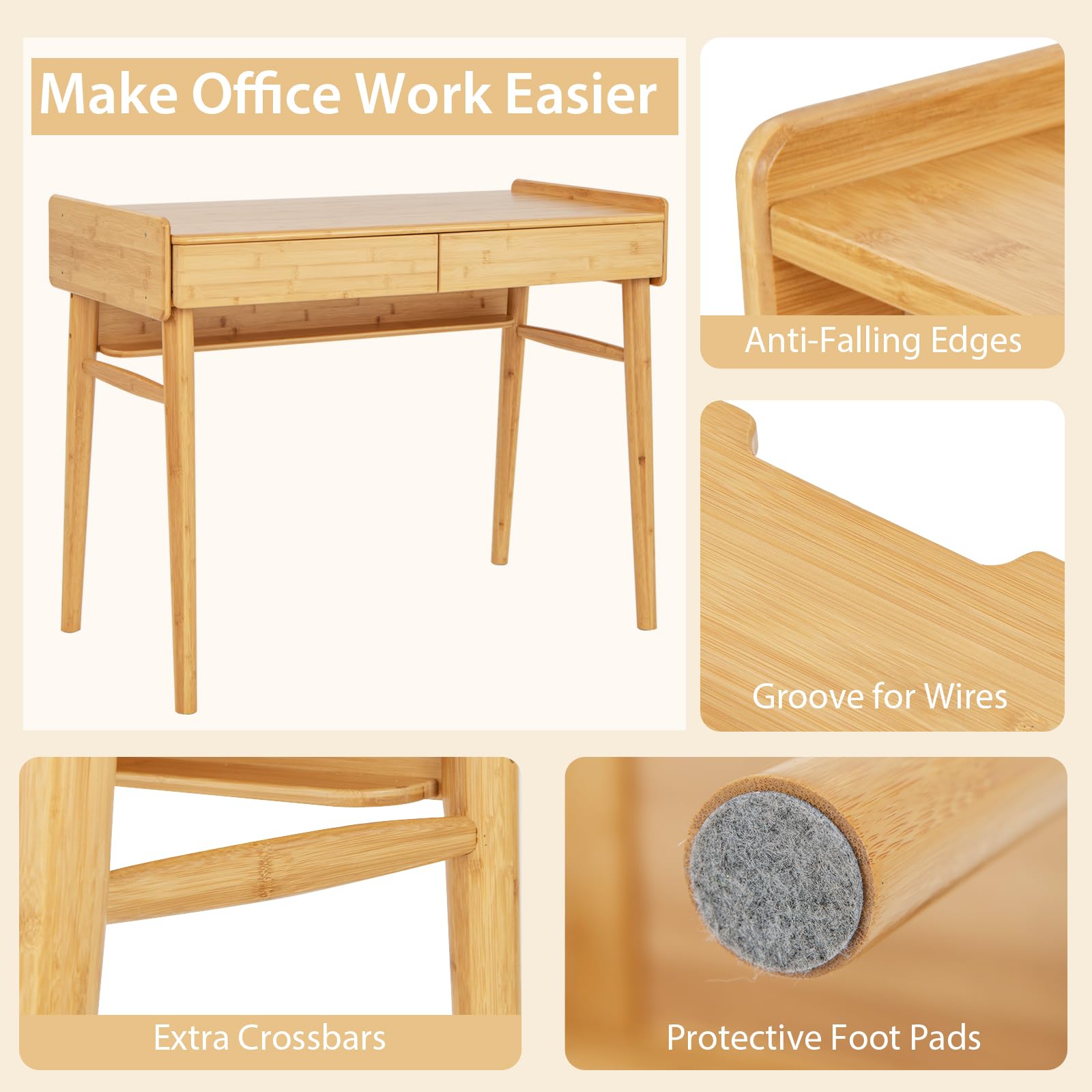 Tangkula Bamboo Computer Desk with 2 Storage Drawers – tangkula