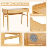 Tangkula Bamboo Computer Desk with 2 Storage Drawers