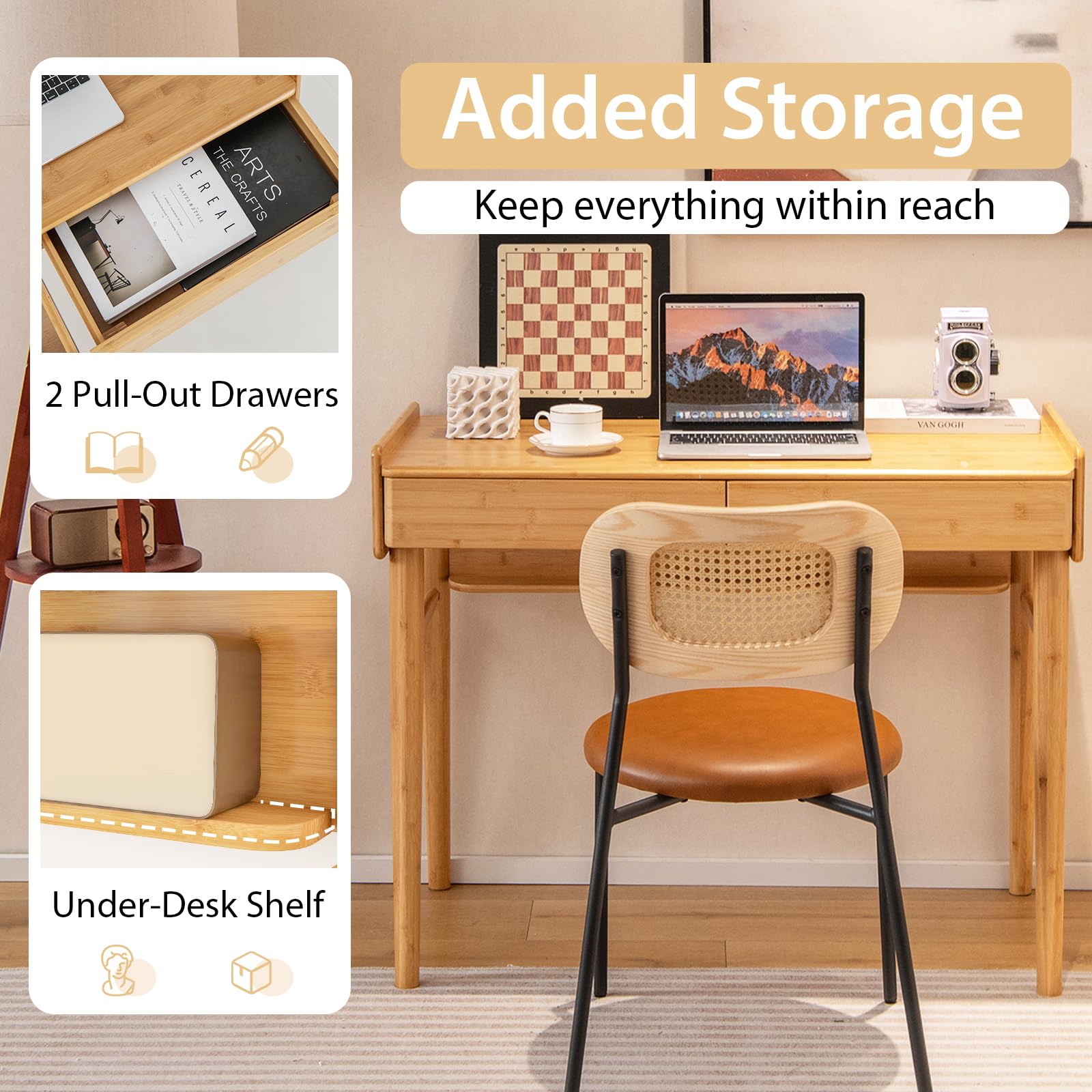 Tangkula Bamboo Computer Desk with 2 Storage Drawers – tangkula