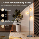 Tangkula Mid Century Floor Lamp, Modern Freestanding Lamp with 3 Glass Globe Lampshades