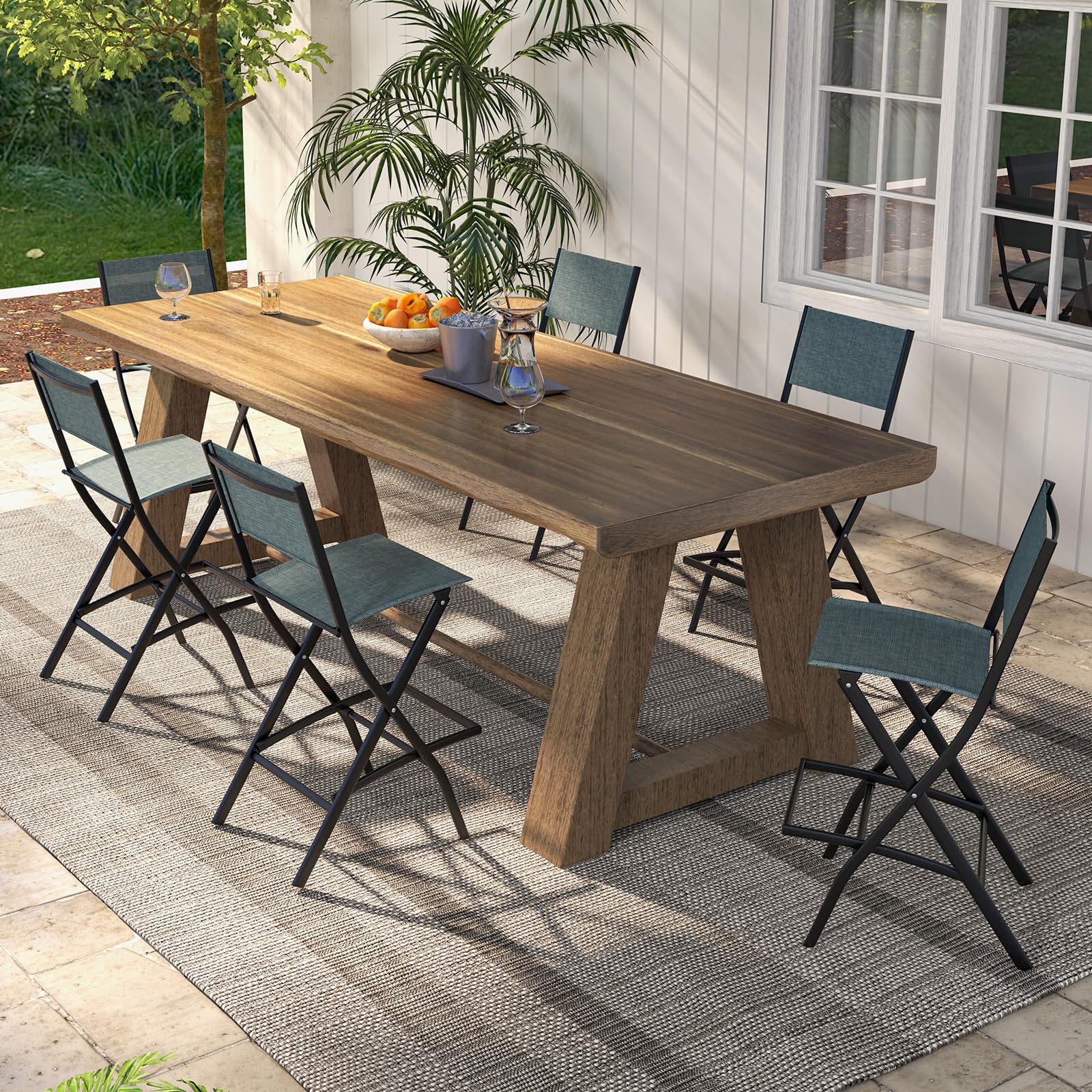 Tangkula Outdoor Barstools Set of 6, Counter Height Folding Bar