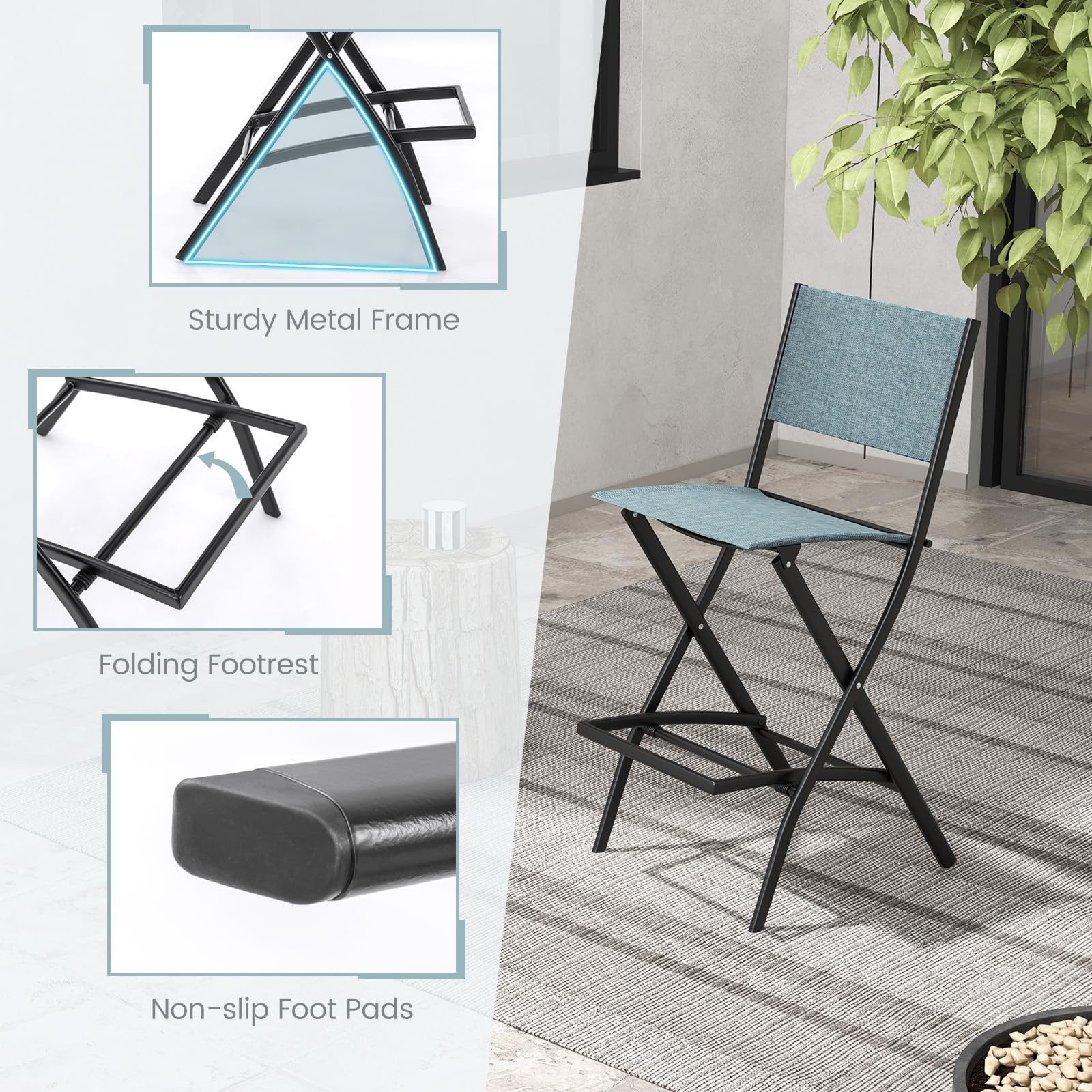 Counter Height Folding Bar Chairs with Back and Footrest - Tangkula