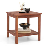 Tangkula Patio Side Table, Double-Tier Acacia Wood End Table