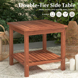 Tangkula Patio Side Table, Double-Tier Acacia Wood End Table