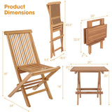 Tangkula Patio Wood Bistro Set, Teak Wood Folding Chair & Square Table Set with Slatted Seat & Tabletop