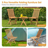 Tangkula Patio Wood Bistro Set, Teak Wood Folding Chair & Square Table Set with Slatted Seat & Tabletop