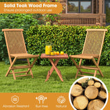 Tangkula Patio Wood Bistro Set, Teak Wood Folding Chair & Square Table Set with Slatted Seat & Tabletop