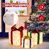 Tangkula Set of 3 Christmas Lighted Gift Boxes, Pre-lit Christmas Decoration with 48 Bright Warm Lights