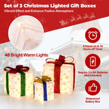 Tangkula Set of 3 Christmas Lighted Gift Boxes, Pre-lit Christmas Decoration with 48 Bright Warm Lights