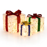 Tangkula Set of 3 Christmas Lighted Gift Boxes, Pre-lit Christmas Decoration with 48 Bright Warm Lights