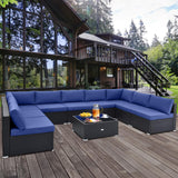 Tangkula 10 Pieces Patio Sofa Set, Outdoor Wicker Conversation Set with Soft Cushions