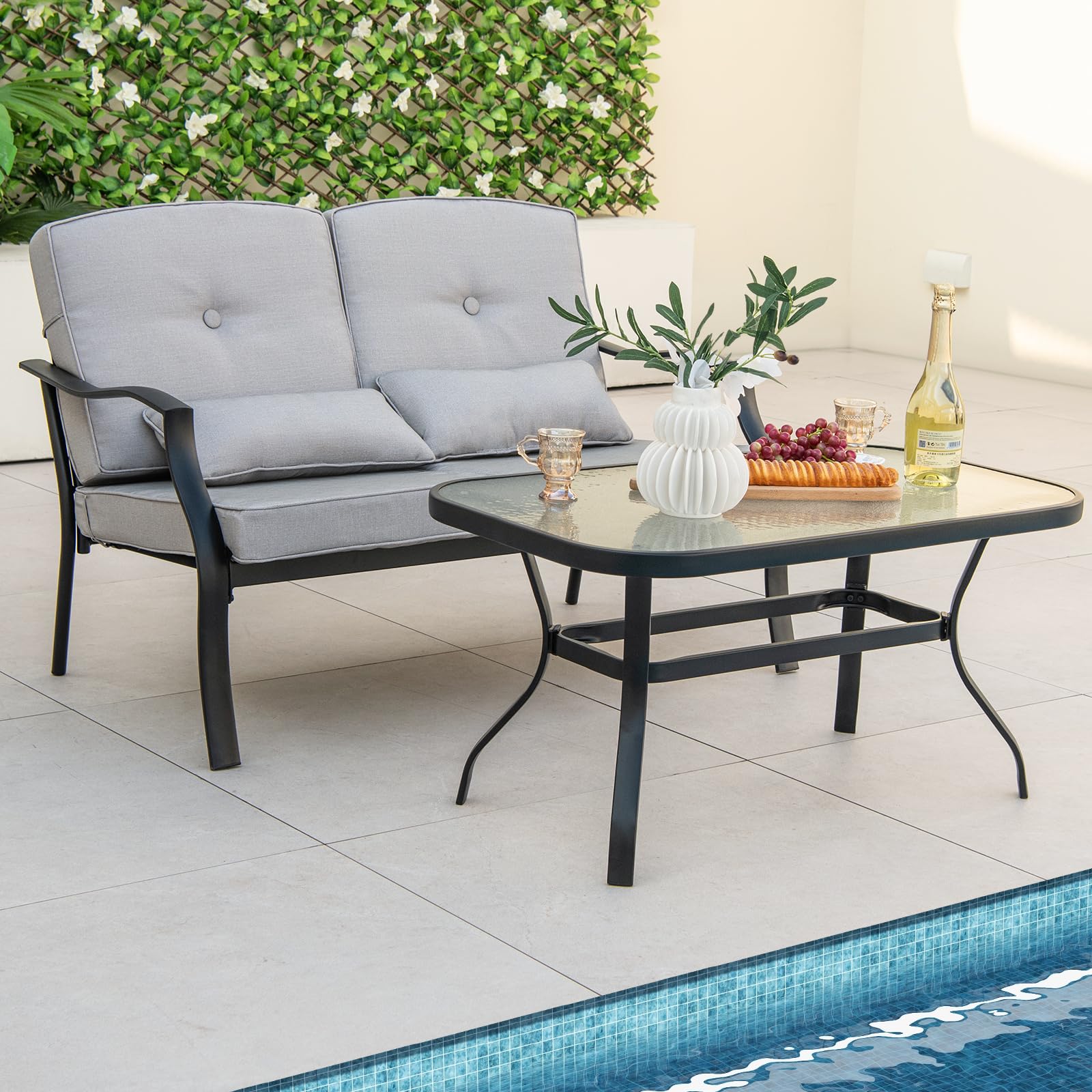 Patio Love Seat Sofa & Table - Tangkula