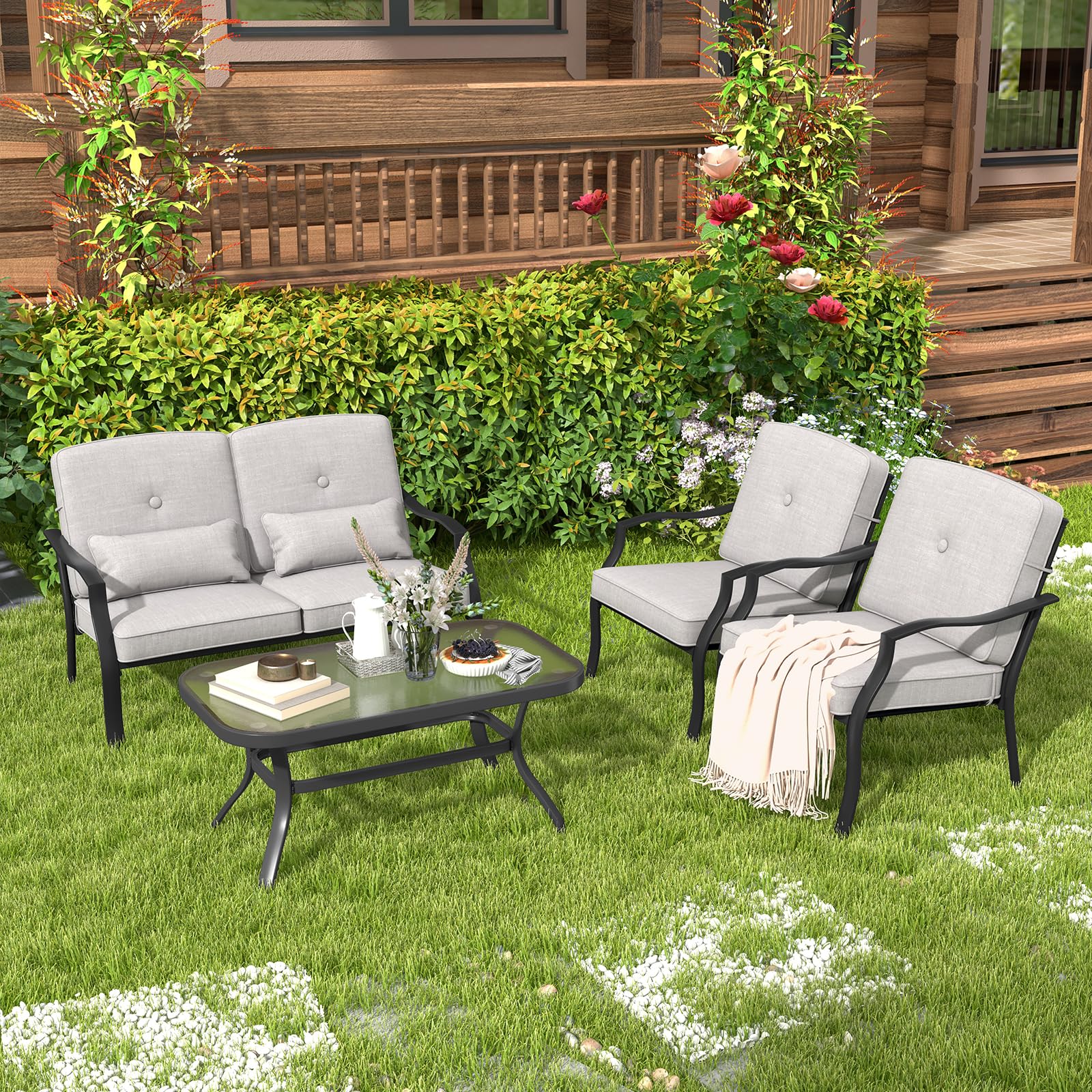 Patio Love Seat Sofa & Table - Tangkula
