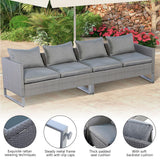 Tangkula 2 Pieces Patio Furniture Sofa Set, Patiojoy Wicker Conversation Set with Cushions and Sofa Clips