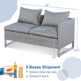 Tangkula 2 Pieces Patio Furniture Sofa Set, Patiojoy Wicker Conversation Set with Cushions and Sofa Clips