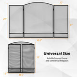 Tangkula 3-Panel Folding Fireplace Screen, Wrought Iron Spark Guard Fence, 48.5” x 29” Metal Furnace Fireguards Mesh Cover