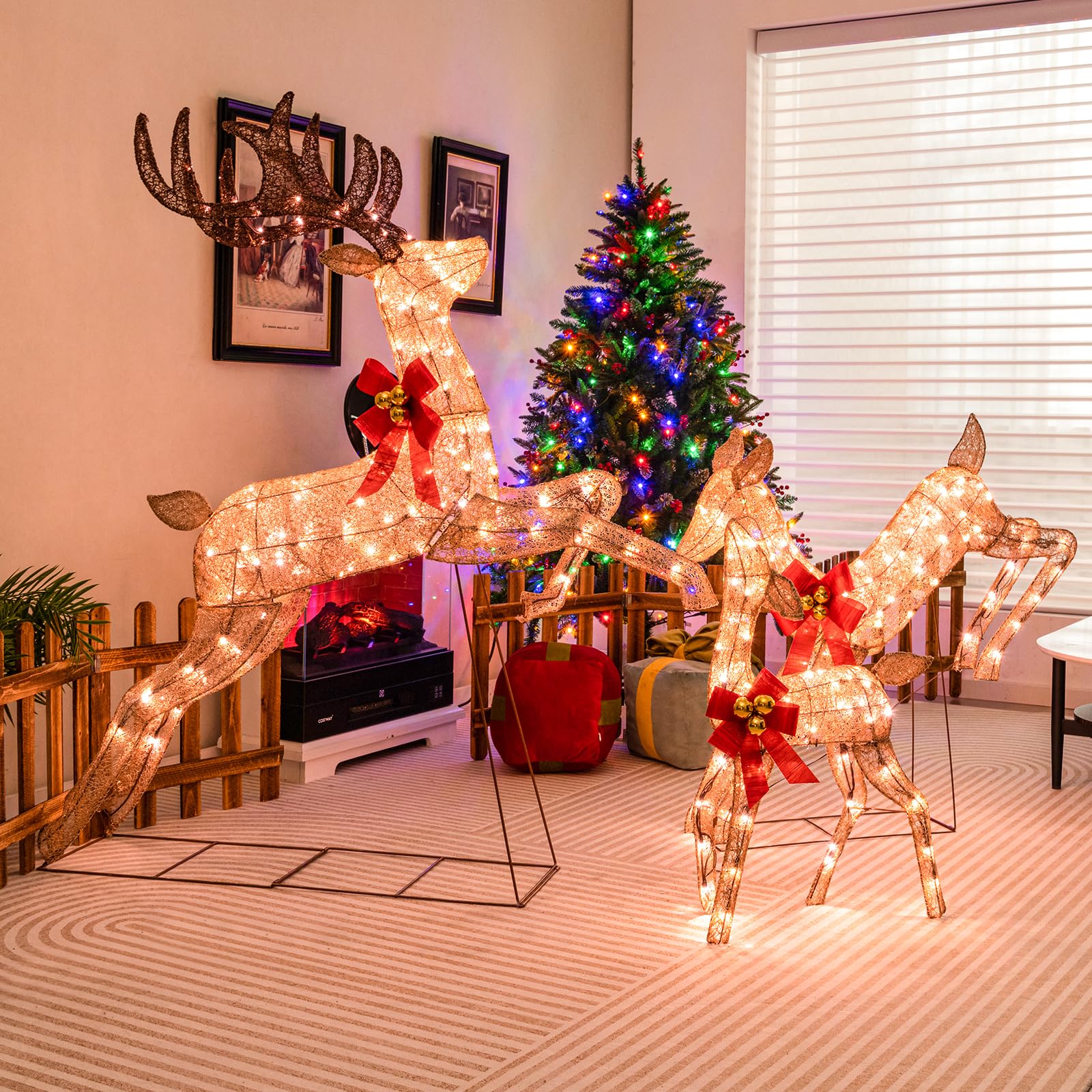 3 Pieces Lighted Christmas Reindeer - Tangkula