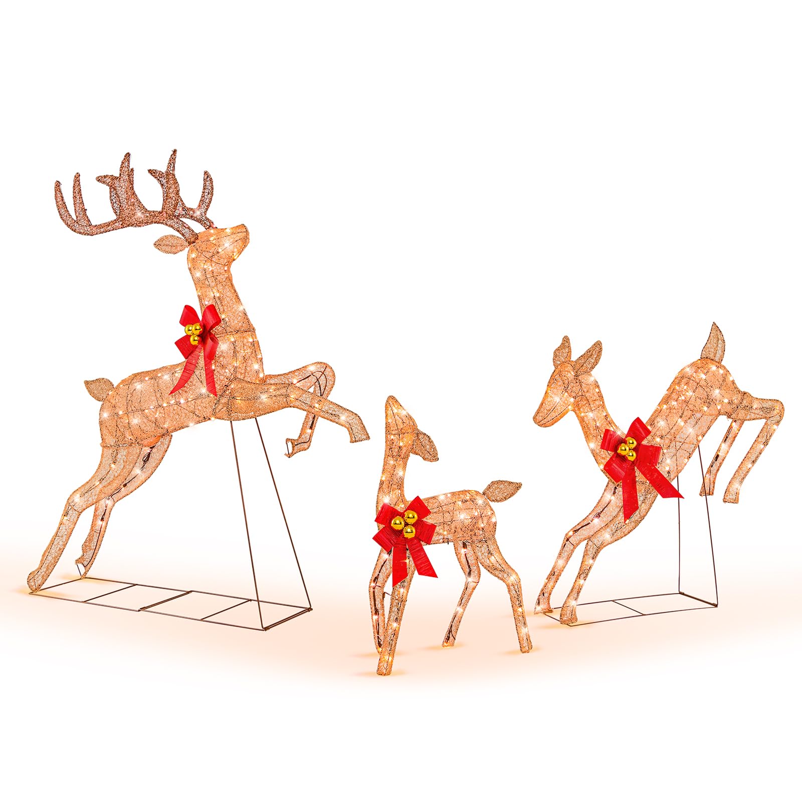 Tangkula 3 Pieces Lighted Christmas Reindeer, Holiday Reindeer Family Set with 255 Warm White Lights