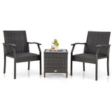 Tangkula 3 Pieces Patio Wicker Chair Set, Waterproof All Weahter Heavy Duty Outdoor Conversation Set