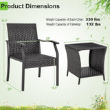 Tangkula 3 Pieces Patio Wicker Chair Set, Waterproof All Weahter Heavy Duty Outdoor Conversation Set