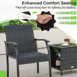 Tangkula 3 Pieces Patio Wicker Chair Set, Waterproof All Weahter Heavy Duty Outdoor Conversation Set