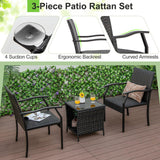 Tangkula 3 Pieces Patio Wicker Chair Set, Waterproof All Weahter Heavy Duty Outdoor Conversation Set
