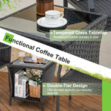 Tangkula 3 Pieces Patio Wicker Chair Set, Waterproof All Weahter Heavy Duty Outdoor Conversation Set