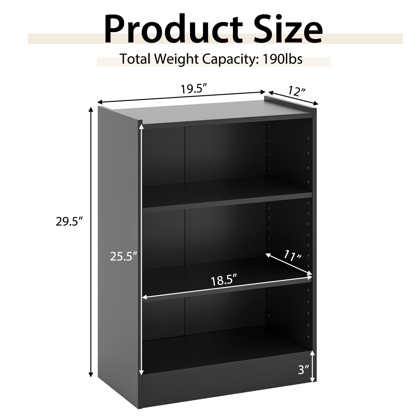 3 Tier Bookcase, Floor Standing Open Bookshelf with 18-Position Adjustable Shelves - Tangkula